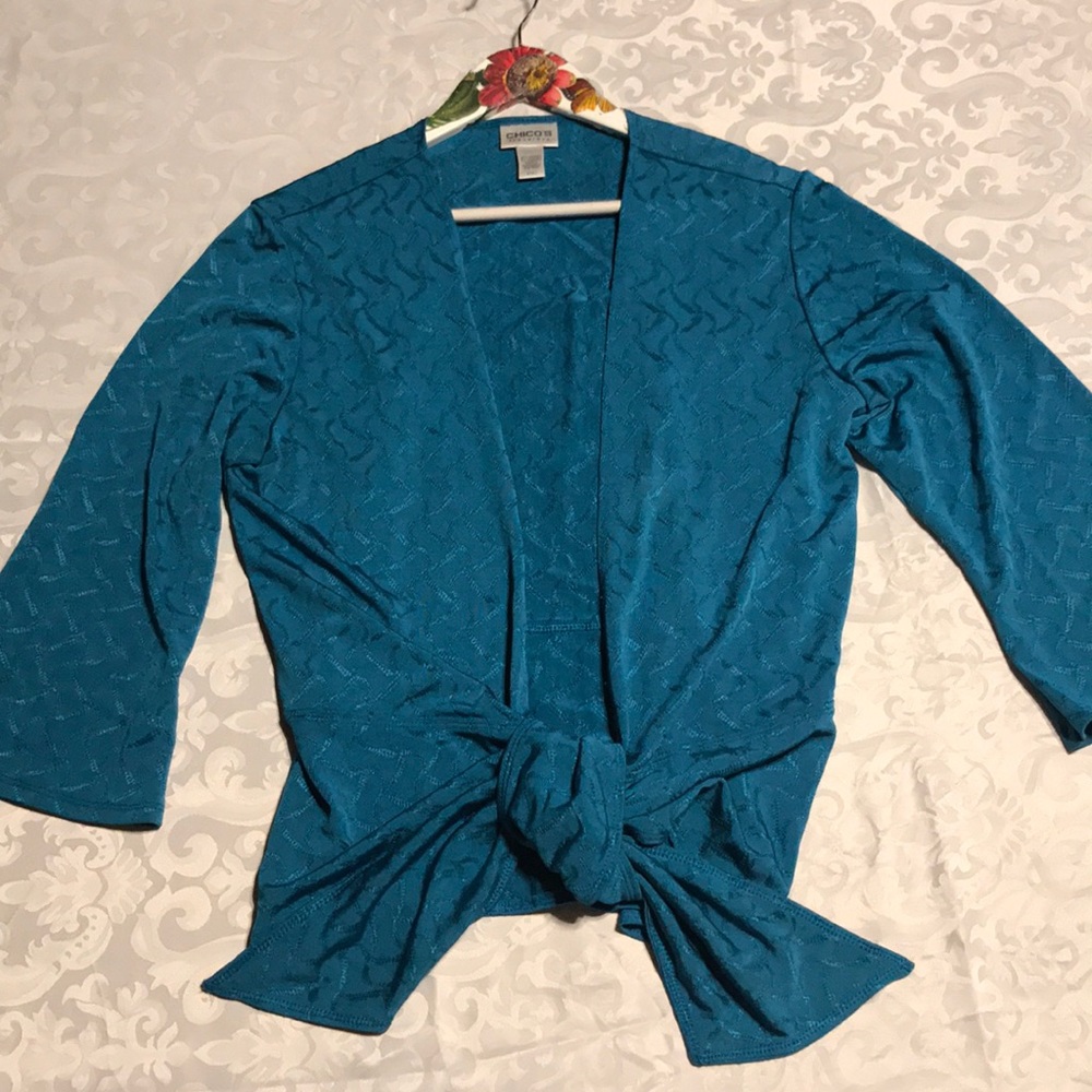 Chico’s Traveler Turquoise 3/4 Sleeve Tie Top